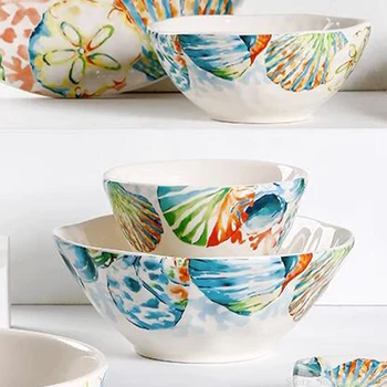 1 шт. Креативная Керамическая чаша для риса с цветочным океанским узором в садовом стиле, Домашняя кухня, Ресторанные принадлежности, Посуда для салата, фруктового супа.