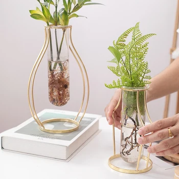 1 шт. настольная стеклянная гидропонная ваза, ваза с железной подставкой для рисования, современный креативный держатель для террариума для растений