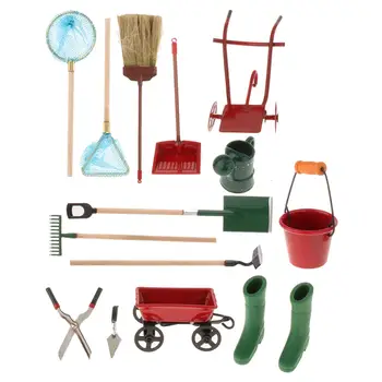 14-кратный набор мини-инструментов, Мини-кукольный домик, мебель для маленького дома, Миниатюрные садовые инструменты, Миниатюрный кукольный домик, Садовые инструменты