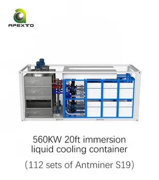 20-футовый контейнер для погружного жидкостного охлаждения мощностью 560 кВт со встроенной градирней на 112 стоек Для разгона Antminer S19