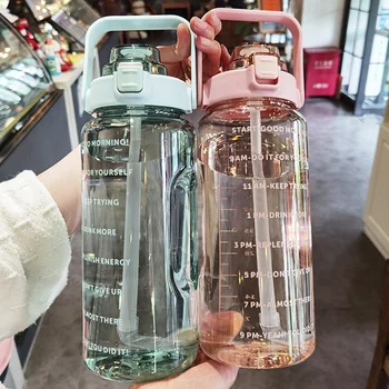 2000 мл, Бутылка для воды большой емкости с соломинкой, Уличная Портативная Пластиковая бутылка для воды для мужчин, Женская Спортивная бутылка для воды