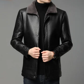 2023 Новые осенне-зимние куртки для мужчин Куртка из натуральной кожи Одежда Повседневные Теплые плюшевые пальто Jaqueta Masculina Inverno