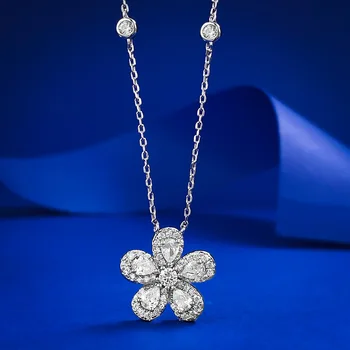 2023 Новый S925 Серебряный пятилепестковый цветок Ожерелье с лепестками Кулон Женская мода Стиль знаменитостей