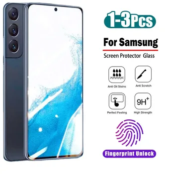 3-1 шт. закаленное стекло для Samsung Galaxy S21 S22 S23 Plus для разблокировки отпечатков пальцев Защитные пленки для Samsung Note 20 Glass