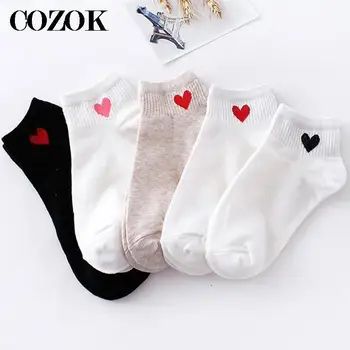 5 Пар Модных Корейских Японских носков Harajuku, милые хлопчатобумажные носки, Женские Однотонные носки с сердечком любви, Женские забавные носки до щиколотки для девочек
