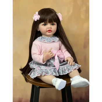 55 СМ Полное Мягкое Силиконовое Тело Reborn Baby Girl Doll 22 Дюйма Реалистичные Длинные Волосы Реалистичный Подарок Малышу На День Рождения Reborn Doll Kit