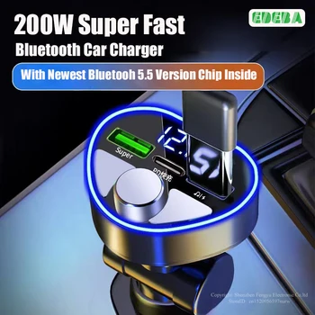 EDEBA Bluetooth 5.5 USB Автомобильное Зарядное Устройство Type C PD Супер Быстрая Зарядка для Телефонов iPhone Samsung Oneplus с MP3-Плеером