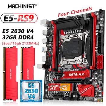 MACHINIST X99 RS9 Материнская плата Combo Kit Комплект LGA 2011-3 Xeon E5 2630 V4 Процессор CPU DDR4 32 ГБ Оперативной Памяти NVME M.2 Четырехканальный
