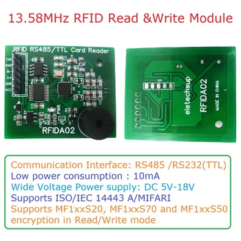 RS485 RS232 UART 13,56 МГц RFID-Считыватель/Писатель RC522 CV520 для M1 S20 S50 S70 NFC RFID UID IC-карты