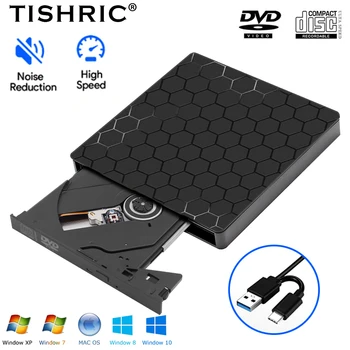 TISHRIC USB Внешний CD-Ридер DVD/CD-ROM Внешний DVD-Привод USB3.0 /USB2.0 /Type C Внешний CD-DVD-Плеер Для ПК Настольный компьютер