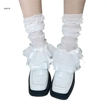 X7YA/ гетры в японском стиле, летние тонкие носки до икр, гольфы, чулки с бантом