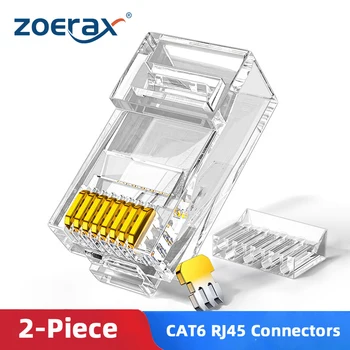 ZoeRax 50ШТ Двухсекционные разъемы Cat6 RJ45, Концы Cat 6 из 2 частей RJ 45, Разъем UTP 8P8C Ethernet для кабеля Cat6 Cat5e