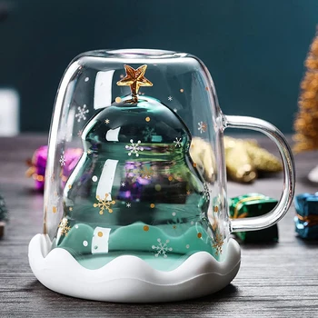 Анти-обжигающая Стеклянная кружка с двойными стенками, Рождественская елка, Креативная прозрачная чашка для кофейного сока в форме снежинки, детский Рождественский подарок