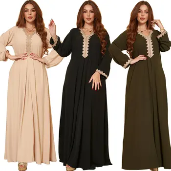 Арабское Исламское Осенне-Зимнее Ближневосточное Мусульманское Модное Кружевное Женское Платье В Этническом Стиле Юго-Восточной Азии С Большими Распашными