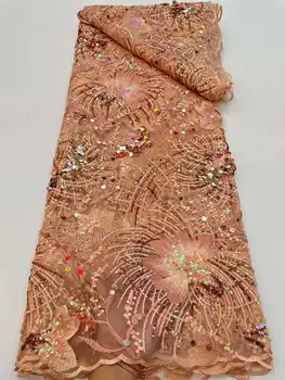 Африканская тюлевая кружевная ткань 2023 года с высококачественной вышивкой, Нигерийская Французская сетчатая кружевная ткань с пайетками для пошива свадебного платья