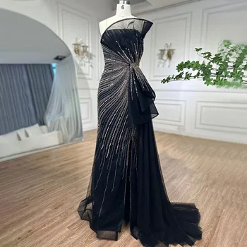 Безмятежный Холм Дубай Вечерние платья Русалки с высоким разрезом, расшитые черным бисером, 2023, Платья для выпускного вечера для женщин, Свадебная вечеринка GLA72090