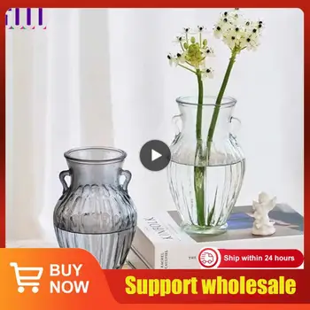 Безопасная Стеклянная ваза, Простая Стеклянная ваза для украшения гостиной, Орнамент с вертикальным рисунком, Бинауральная Ваза, Прозрачная ваза для цветов