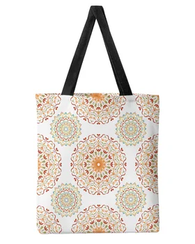 Белая холщовая сумка-тоут с цветочной мандалой в стиле бохо, большая вместительная женская сумка-тоут для покупок, многоразовые Эко-сумки для студентов на плечо