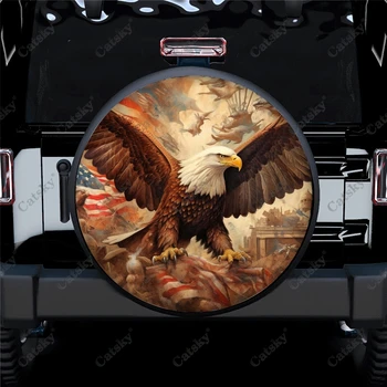 Белоголовый орел с рисунком флага США, универсальный чехол для запасного колеса из полиэстера, чехлы для колес для прицепа RV, внедорожника, грузовика Camper