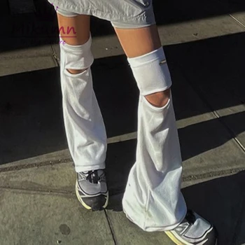 Белые гетры в стиле киберпанк в стиле харадзюку, Y2k, Гранж-шик, длинные носки с вырезами, уличная женская повседневная обувь, чехол для ног