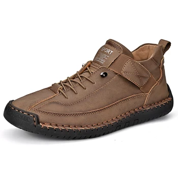 Ботинки, короткая модная повседневная обувь нового поколения на шнуровке для мужчин, рабочие ботинки, мужские кожаные ботинки 2023 года, зимняя платформа, теплые меховые ботильоны