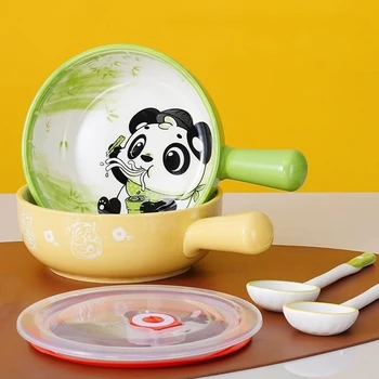 Бытовая керамическая миска для лапши с кавайной пандой с одной ручкой, Симпатичный дизайн, Большая миска, Креативная Ресторанная миска для утки, украшение дома