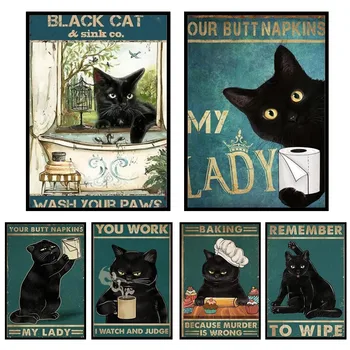 Винтажный ментальный плакат с Черным котом, бумажная печать, Домашняя Гостиная, спальня, вход, бар, ресторан, Кафе, Художественная роспись, украшение