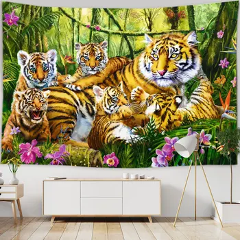 Гобелен с рисунком лесного тигра, висящий на стене в стиле хиппи, Гобелены с психоделическими животными, эстетический фон для декора комнаты Тапиз