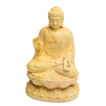 Деревянная статуя Будды ручной работы на цветочной основе, идеальный фэн-шуй и декор для дома
