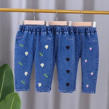 Джинсовые брюки для девочек, детские джинсовые брюки, детские повседневные джинсы с героями мультфильмов, осенне-зимняя одежда для маленьких девочек, штаны для маленьких девочек