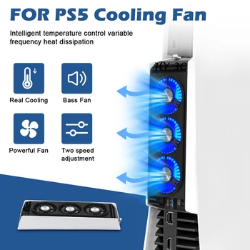 Для PS5 Внешний охлаждающий вентилятор со светодиодной подсветкой Охлаждающий радиатор Сильный ветер USB-кулер Вентилятор для радиатора консоли Playstation 5