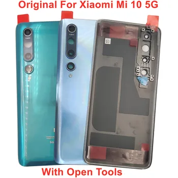 Для Xiaomi Mi 10 5G Оригинальная задняя крышка батарейный отсек Стеклянная крышка Задняя дверь Корпус Панель чехол с рамкой камеры Объектив Клей для фонарика