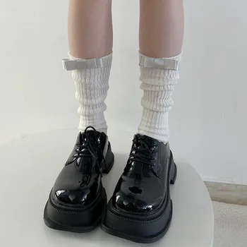 Женские однотонные Черно-белые носки JK Lolita Cute Bowknot Kawaii Socks Women Sweet Girls Хлопчатобумажные Свободные Длинные носки в японском стиле