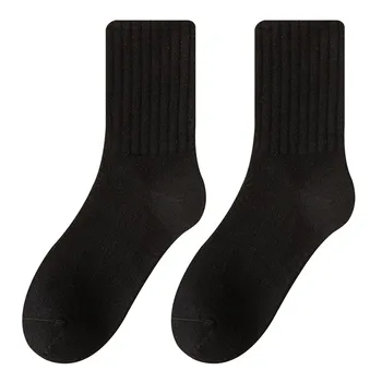 Женские однотонные носки средней длины, осенние и зимне-зимние носки с ворсом из чистого хлопка, купальник для женщин