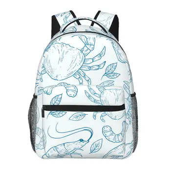 Женский рюкзак синего цвета с натуральным рисунком рыбы, омара, моря, модная сумка для женщин, мужская школьная сумка, сумка для книг Mochila