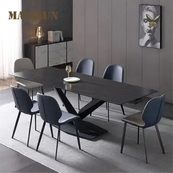 Итальянский обеденный стол из легкой роскошной каменной плиты, Удлиненный Складной Прямоугольный Домашний кухонный стол, Черная минималистичная мебель
