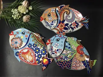 Керамическая посуда, Подглазурная, креативная Ресторанная рыбная тарелка в богемном стиле, Персидская орхидея, Персиковое сердце, фруктовая тарелка в форме рыбы
