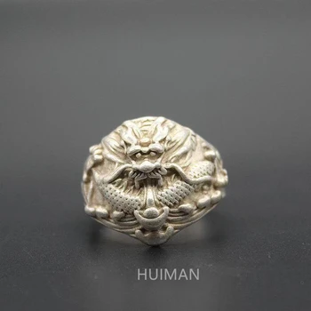Китайское изысканное серебряное кольцо ручной работы Miao с изображением счастливого дракона, металлическое украшение ручной работы