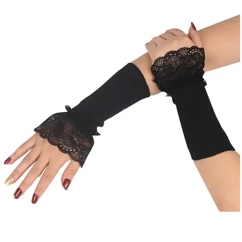 Комплект кружевных перчаток на рукавах со средним пальцем, теплые женские перчатки из двух трикотажных половинок