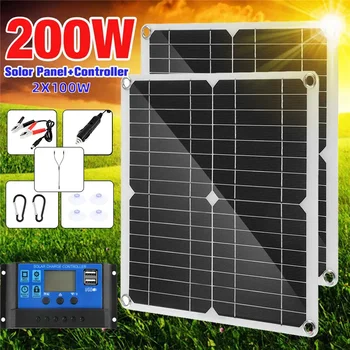 Комплект солнечных панелей мощностью 200 Вт 12 В с контроллером 60A USB Портативное солнечное зарядное устройство для банковской батареи Кемпинг Автомобиль Лодка RV Солнечная пластина