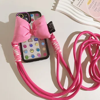 Корейский Y2K Розовый пуховик с бантом, зажим для телефона, ремешок через плечо, ремешок для телефона, браслет с защитой от потери, ювелирные изделия, девушка, женщина