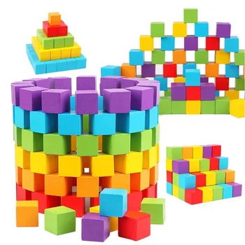Красочные кубики 2X2 см, деревянные строительные блоки, складывающиеся в квадратную деревянную игрушку, детские обучающие игрушки в форме цвета для детей