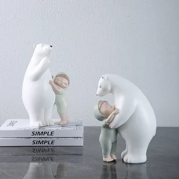 Креативная скульптура белого медведя в скандинавском стиле, Медведи обнимают детей, Домашняя прихожая, гостиная, Декоративные поделки из смолы, статуи