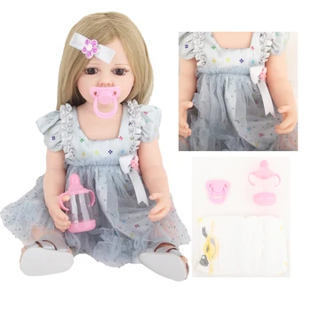 Куклы Реборн, полнотелая силиконовая девочка, 22 дюйма 55 см, реалистичная новорожденная кукла с длинными волосами, платье для девочек, подарки на день рождения и Рождество