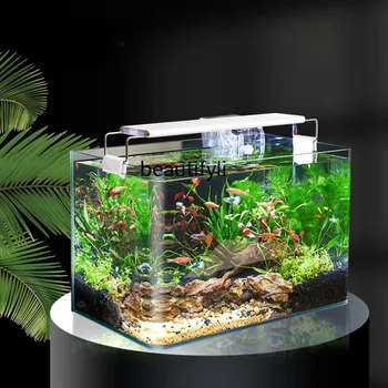 Ландшафтный дизайн аквариума Полный комплект Стеклянный цилиндр горячего изгиба Для замены воды на рабочем столе Экологический Травяной цилиндр Мини-рыбный глобус
