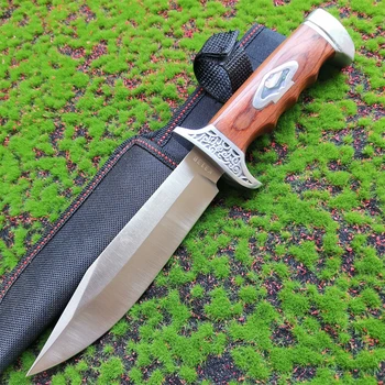 Лезвие высокой твердости 8Cr13MoV, деревянная ручка, охотничий нож для выживания на открытом воздухе, прямой нож для кемпинга, тактический нож с ножнами