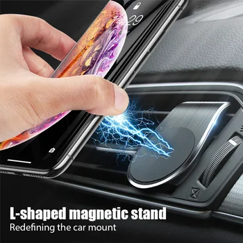Магнитный автомобильный держатель телефона L-типа, крепление для GPS, зажим для воздухоотвода, металлическая магнитная подставка для телефона 360 для iPhone 13 11 pro Huawei Xiaomi