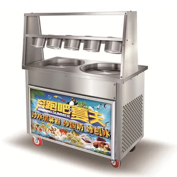 Машина для приготовления йогурта на двойной сковороде, коммерческая машина для приготовления жареного мороженого, снежинок, сыра, тайских фруктов, машина для приготовления мороженого на двойной сковороде