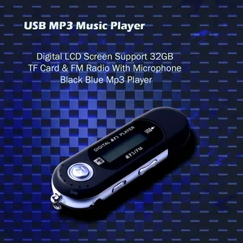 Мини-USB MP3-плеер с цифровым ЖК-экраном, поддержка 32 ГБ TF-карты и FM-радио с микрофоном, Черный, синий Mp3-плеер