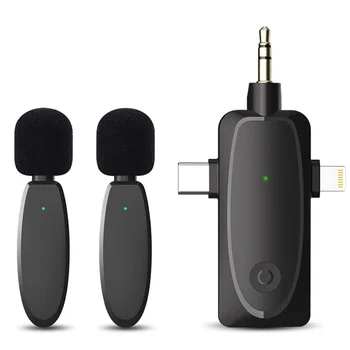 Мини-Беспроводные Петличные Микрофоны 3в1 для iPhone 14 с Камерой Android 2.4 G Беспроводные Микрофоны с Шумоподавлением для записи видео